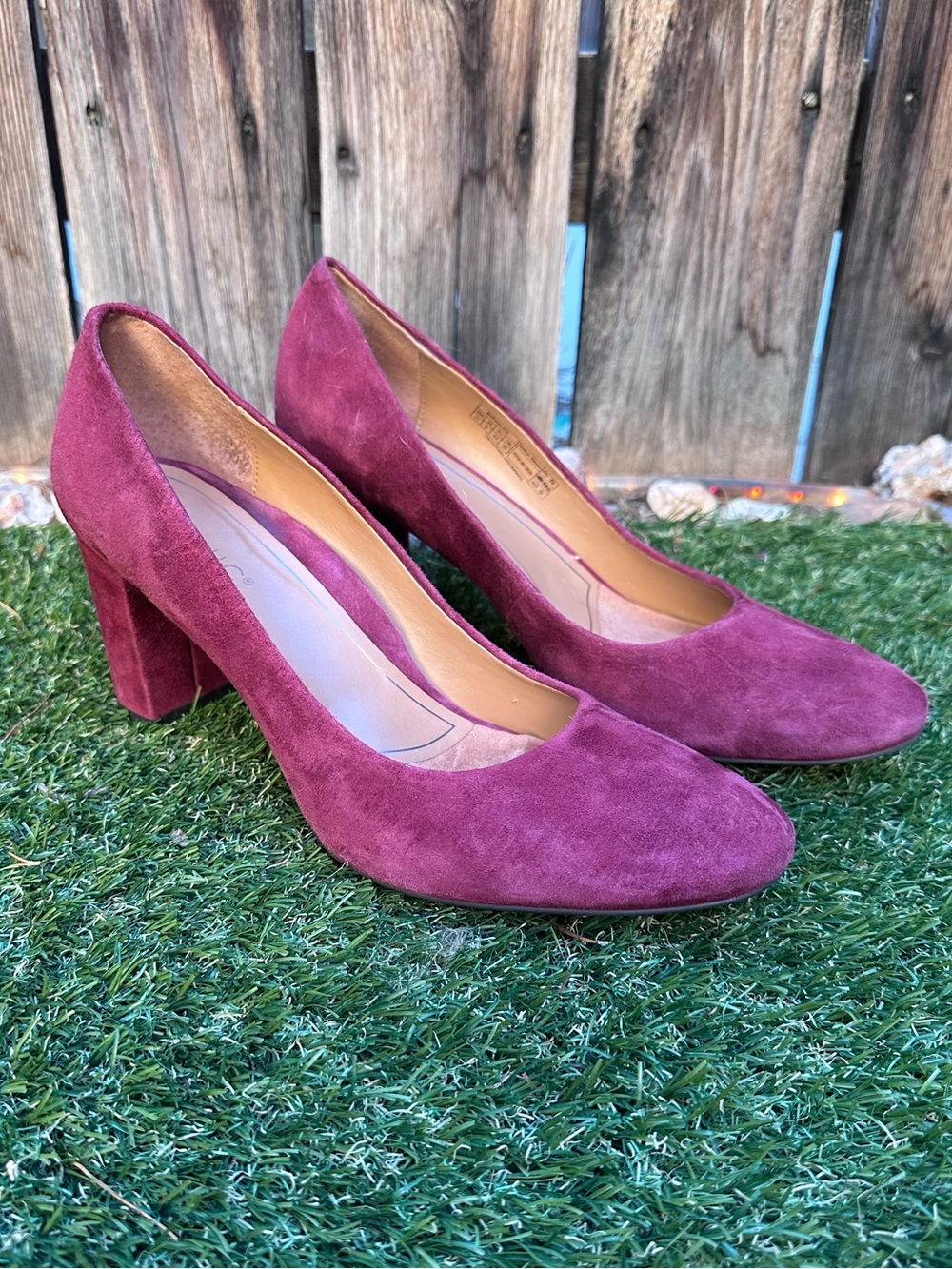 Vionic Plum Suede Block Heel Pumps